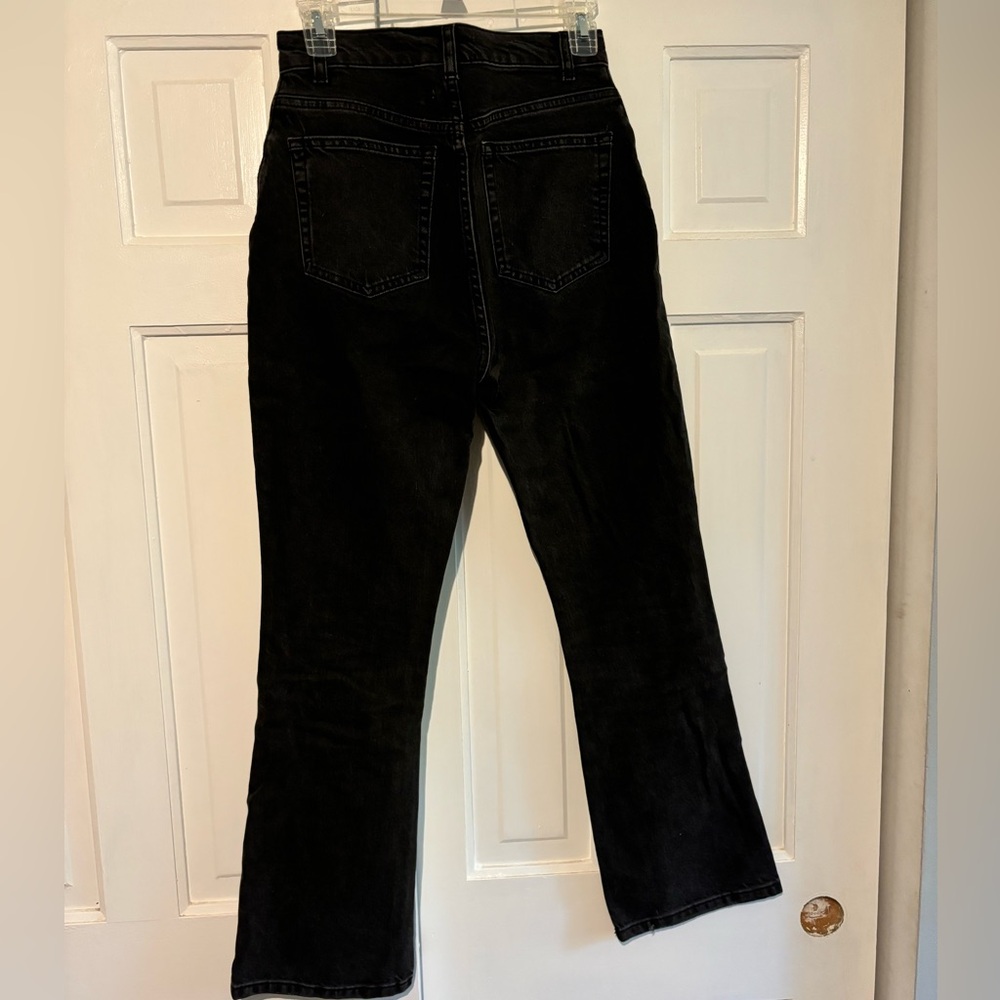 ASOS Design High Waisted Washed Black Flare Jeans - Picture 3 of 4